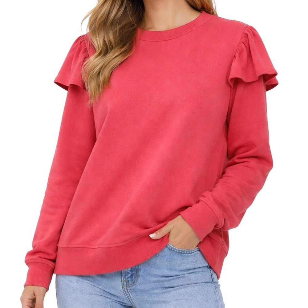 Time and Tru Womens NWT Pink Ruffle Sleeve Sweatshirt‎ Crew Neck XL 16-18